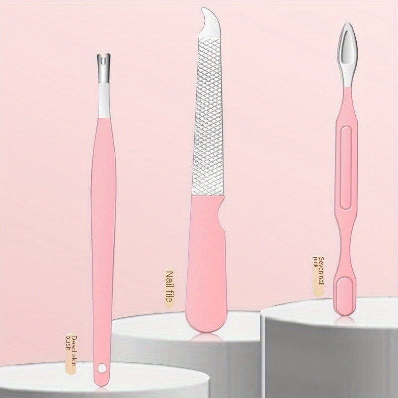 Nail & Foot Care Set  14pcs Stainless Steel with Plastic Storage Case - 3 Colors (Pink, Blue, White) - Heavy-Duty Manicure & Pedicure Kit with Scissors, Cuticle Pusher, Nail File, Cuticle Nipper, Remover, Cuticle Trimmer, Nail