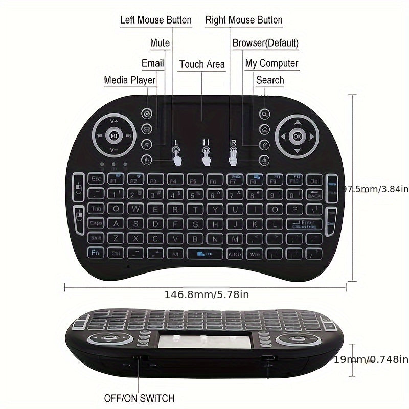 Keyboard i8 2.4G Mini wireless with touchpad &7-color Backlit, plug and play, Super cool design,Perfect for Android TV Box, Smart TV, Projector, PS3, and more!