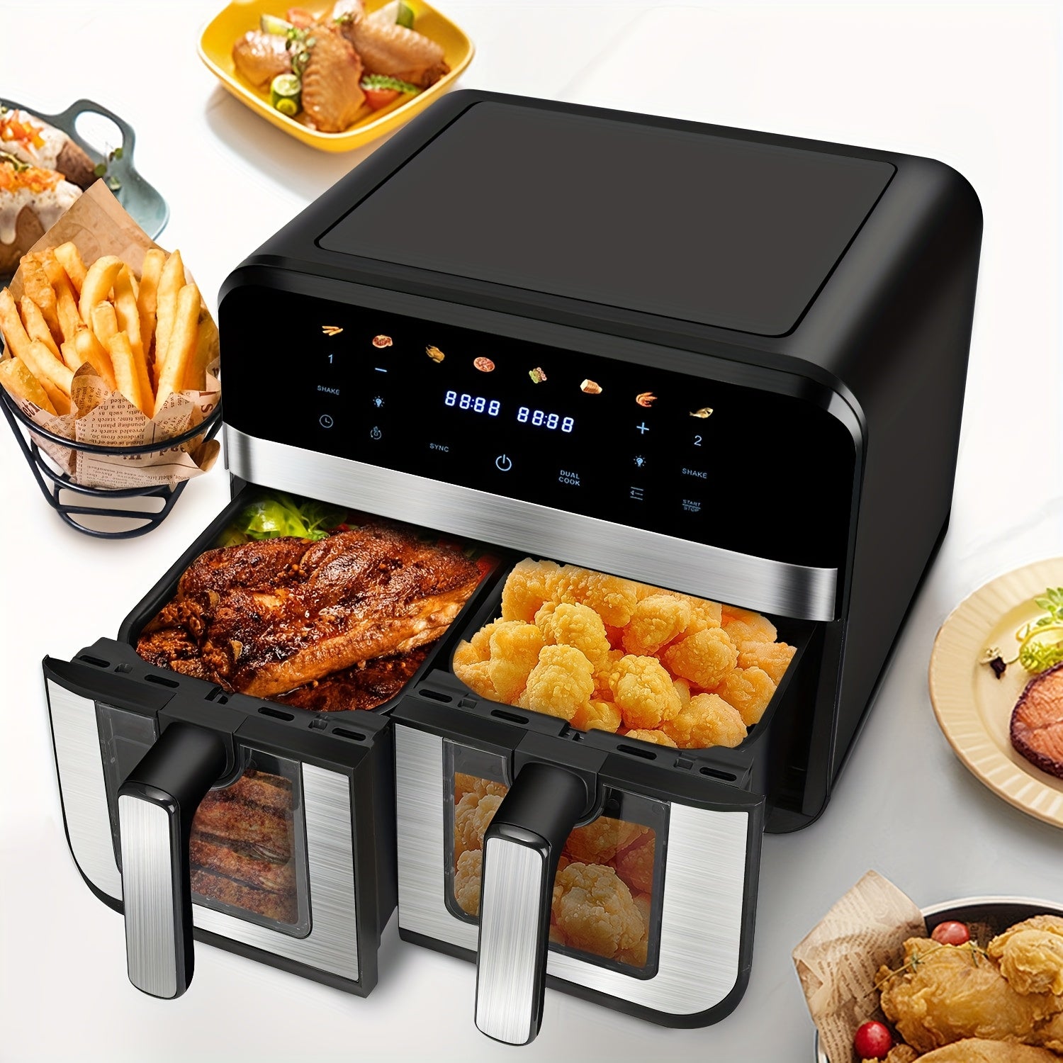 Air Fryer 9/10L Dual Zone  with Visual Window, 8 Pre-Programmed Menus Smart Cooking