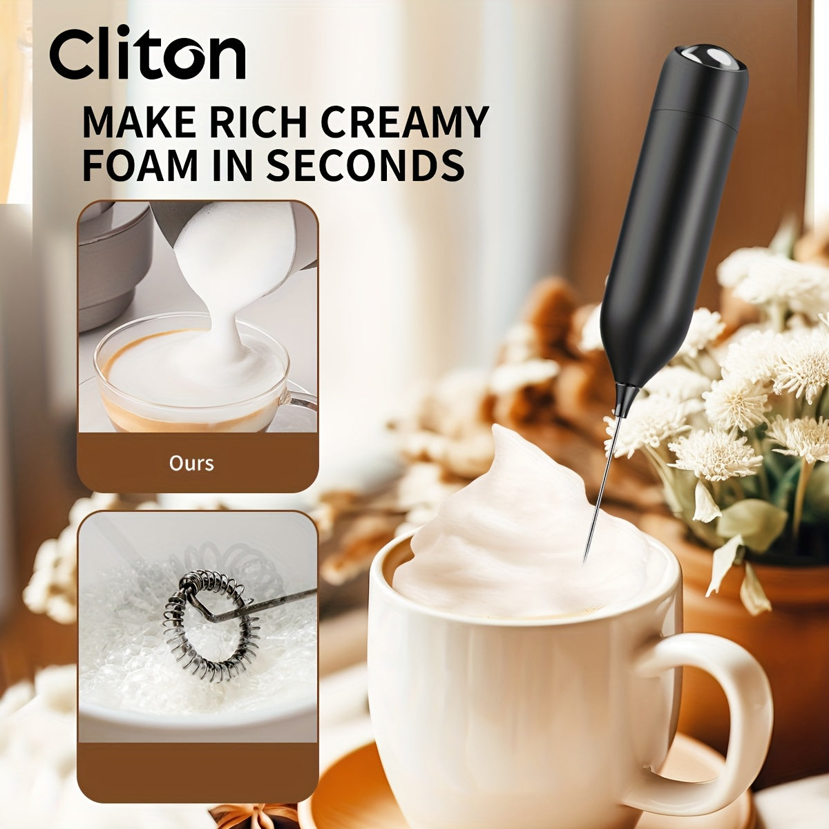 Frother 1pc Powerful Electric Milk Frother Handheld with Stainless Steel Stand, Battery Powered Mixer for Coffee, Smoothies, Latte, Matcha, Hot Chocolate, Mini Hand Blender 2025 Edition, Kitchen Gift, New Year Present, Valentine'S Da
