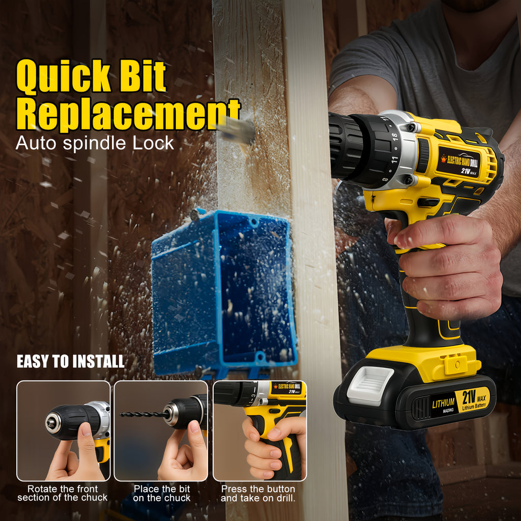 Drill Set Wireless . The New Impact Drill Is Equipped With A 3/8-inch Keyless Chuck And A Work Light