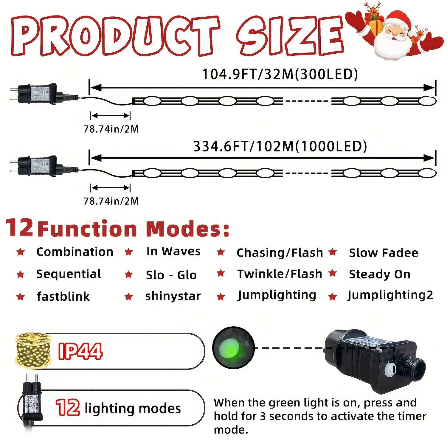 Light string 1000/300 LED Christmas  plug-in type, ultra long green flashing LED string light, PVC material