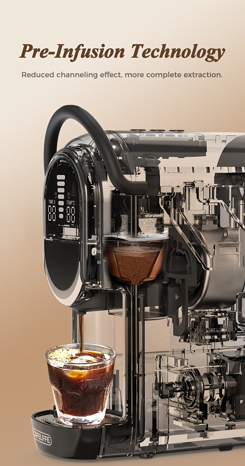 Coffee Machine CAFELFFE 19Bar Automatic Capsule  - Cold & Hot, Nescafe, DG, ESE Pod Compatible, Ground Coffee Option, 1450W, 220-240V, Easy to Clean, European Standard Plug, Perfect for Home Kitchen, Ideal Gift for Halloween,