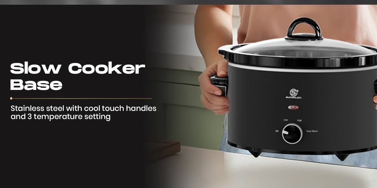 Slow Cooker SUPERLEX 6.5L Large Oval  | 200W Energy-Efficient Ceramic Pot | 4-Temp Control (High/Low/Warm/Off) | Tempered Glass Lid | Perfect for Party Cooking, Slow Cooker Recipe, Home Cooking, Stylish Cookware, Sleek Design,