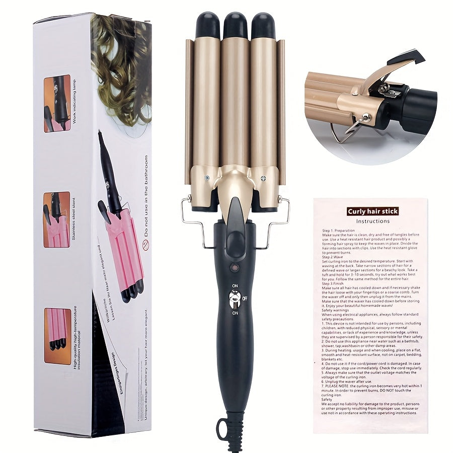 Hair Curling Iron  Professional Salon & Home - Fast in 1 Minute, 3-Barrel Design for Volume & Curl Definition, Ceramic Technology for Smooth, Damage-Free Styling - European Standard (220V) - Ideal for All Hair Types (Damaging