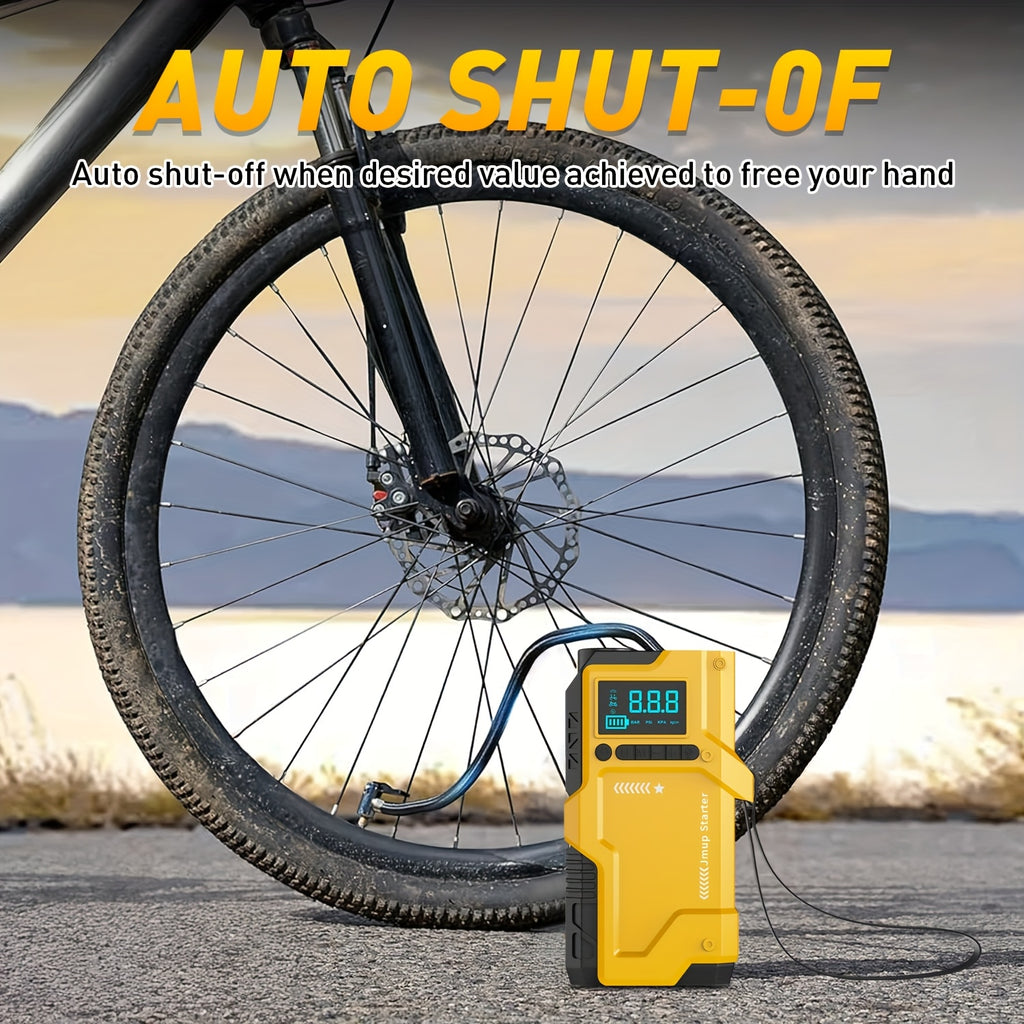 JKUOO Deluxe 9-in-1 Portable Air Pump, Car Jumper Starter with Inflator 150PSI Combo, Quick Activation Battery Power for Cars and 34.07 L/2.11G Diesel Engines, Vehicle Emergency Tool Kit Roadside Assistance, 4 Modes Adjustabl
