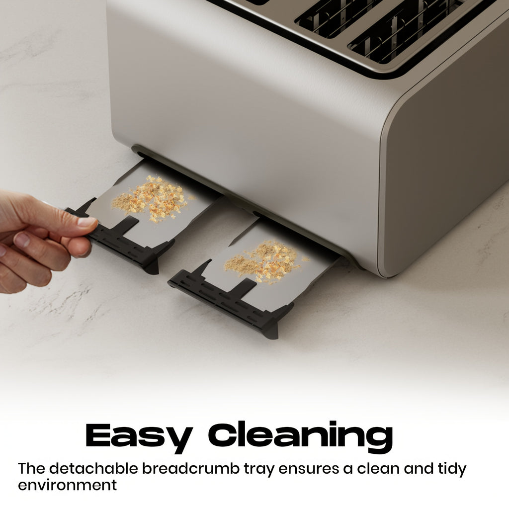 Toaster SUPERLEX 1600W 4-Slice Stainless Steel  | Digital Display | Defrost/Reheat/Cancel | Auto Pop-Up & Crumb Tray | Cord Storage (220-240V EU), Kitchen Appliance, Home Cooking, Sleek Design, Modern Toaster, Durable Construc