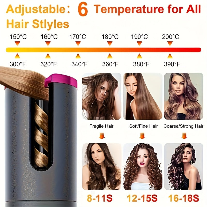 Hair Curler 1 Automatic  for Marvelous Locks - Fast Charging USB, Ceramic, 5 Heat Settings Tangle-Free - Perfect for Styling and Special Occasions, Includes Elegant Gift Box