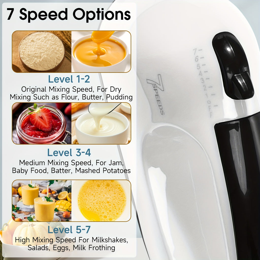 Mixer PANCERKA 7-Speed Handheld Electric Whisk Mixer - Durable Metal, 220V Plug, Multiple Color Options (White, Black, Yellow, Green, Pink, Blue), Perfect for Baking & Food Preparation, Kitchen Mixer | Modern Kitchen Mixer | Durabl