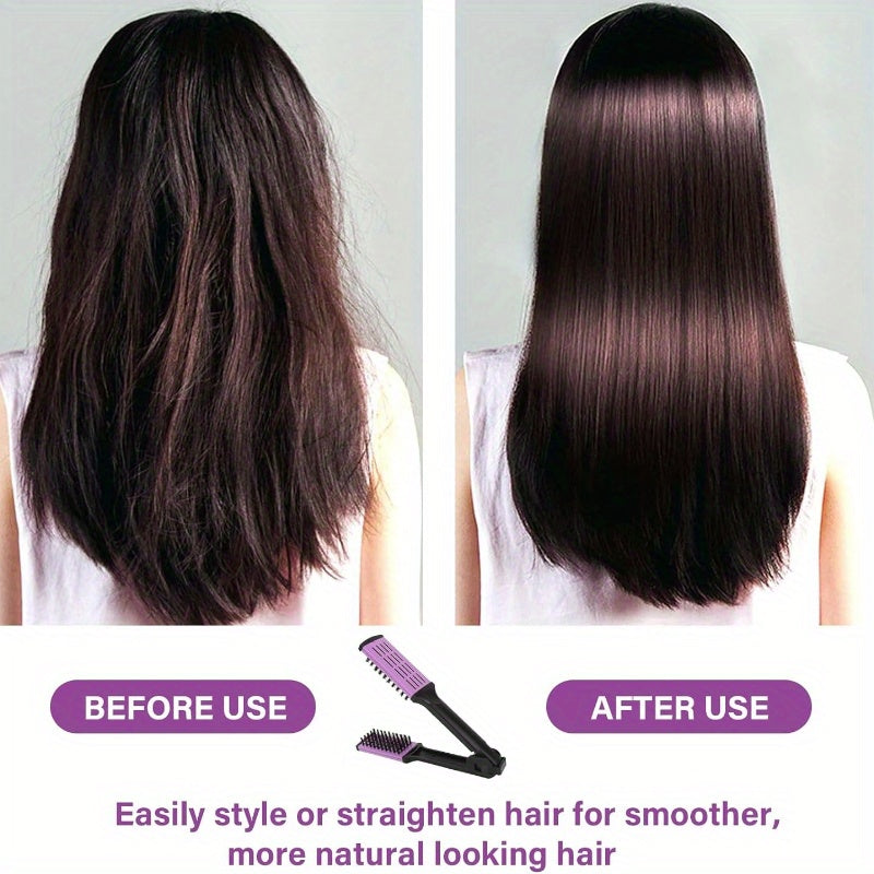Hair Straightener Clip, Suitable for Buns and Wavy Hairstyles, Soft Bristles, Home Hair Styling Tool, Dual-Use Straightener and Curling Iron Comb for Women and Men