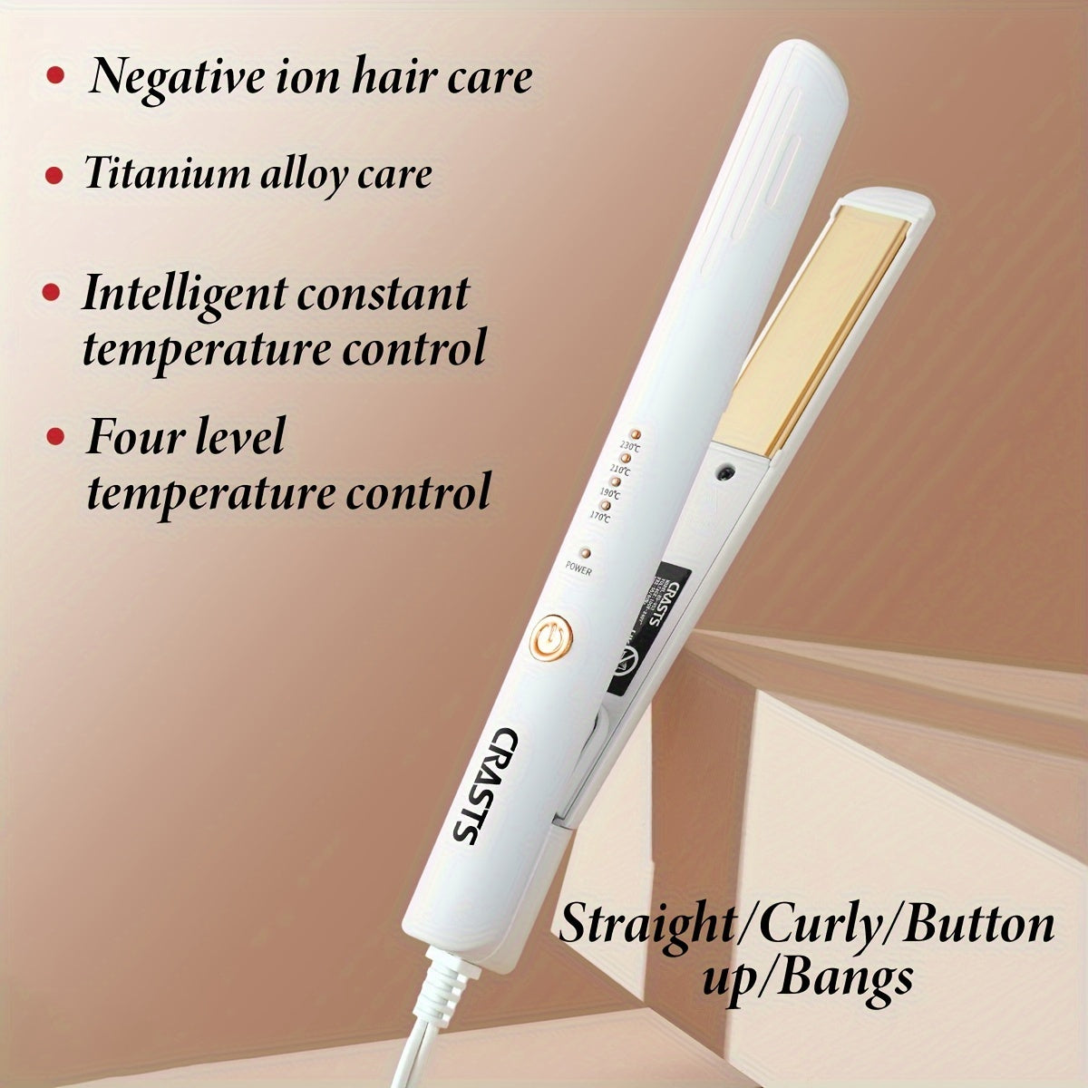 Hair Straightener CRASTS Titanium Flat Iron, 24W Unisex Adult  with 4-Temperature Settings, 220V Type C Plug, No Battery Required, for Straightening and Styling Hair, Home Use