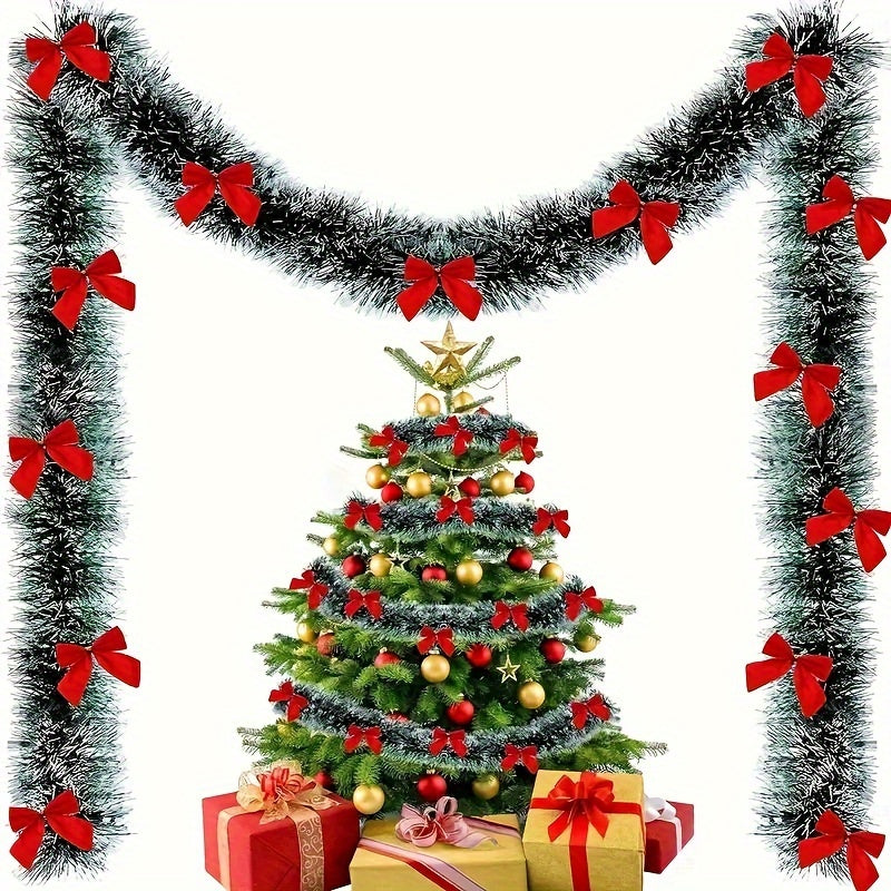 Garland 7.92meter Vintage Tinsel Christmas  with Red Bows