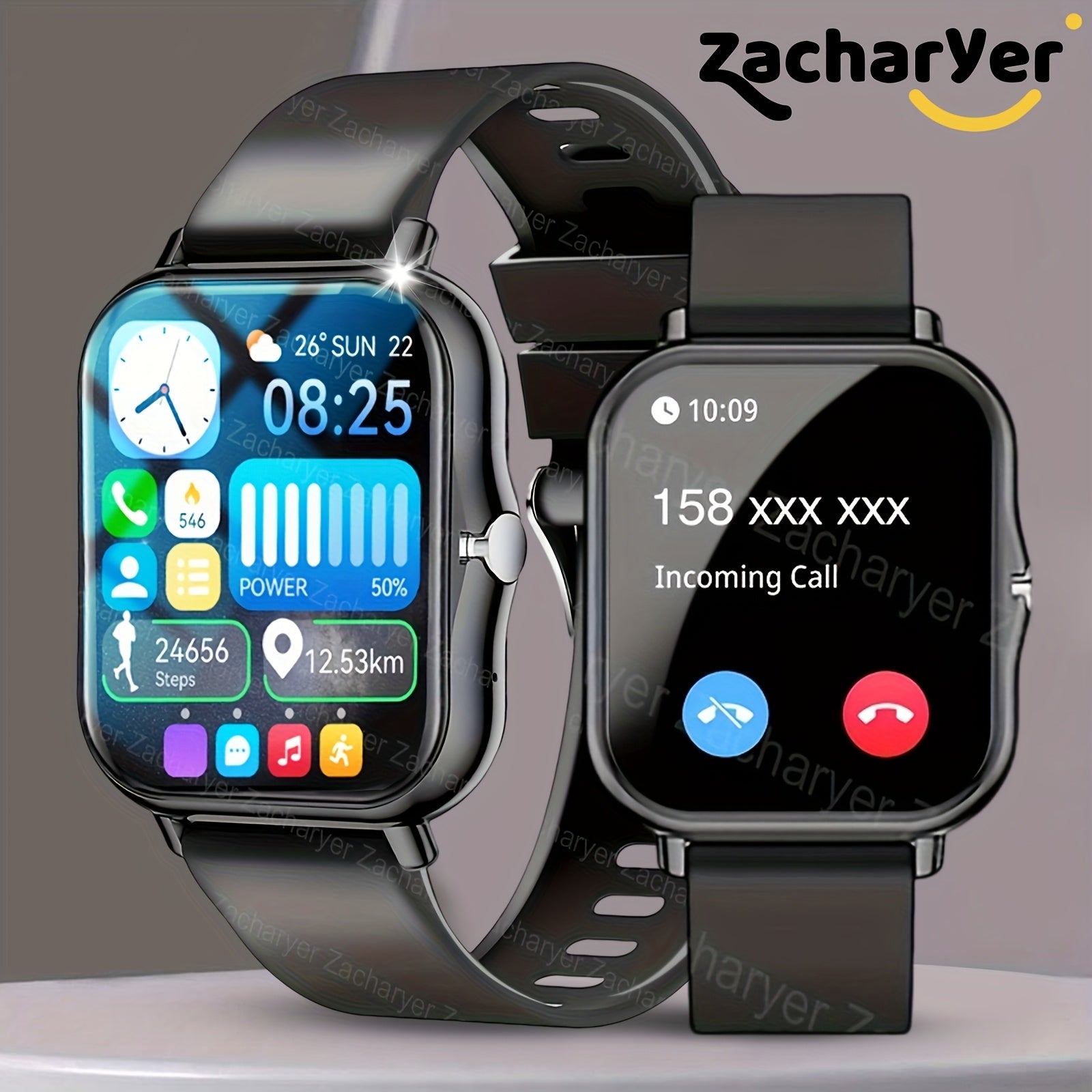 Smart Watch! Zacharyer 2025 Newest  Call/ SMS Notifications with APPs Pop-up Alerts, Multiple Sports Modes, Built in Games, Weather Forecast and Change Wallpapers and other functions, Compatible with iPhone and Android, gift f