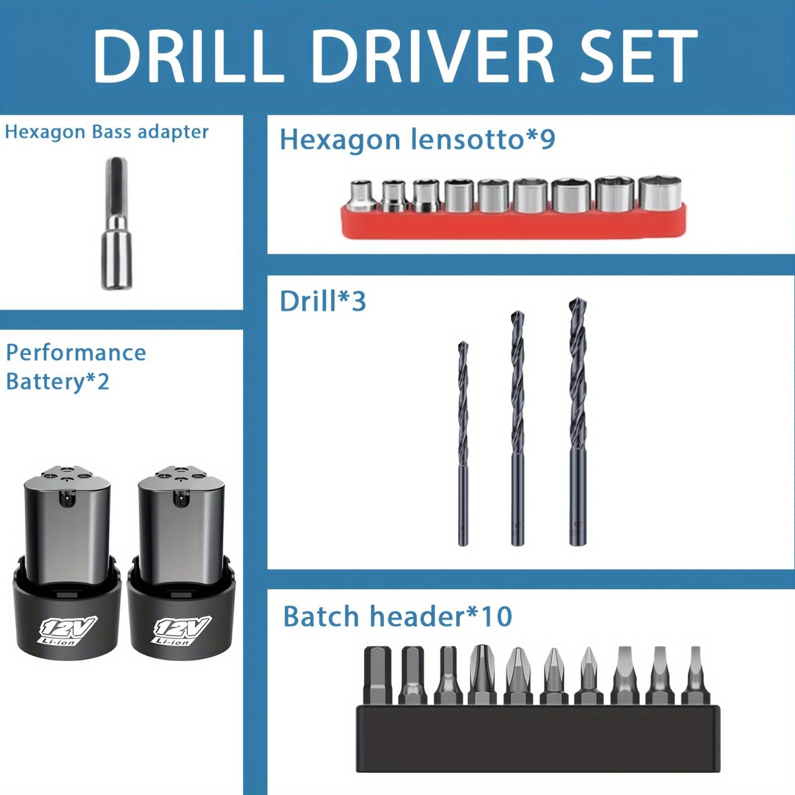 Drill 12V Cordless Drill & Electric Screwdriver Set with 22pcs Accessories, 2, 45Nm High Torque, 25+1 Speed Settings, 2-Speed/ Lithium-Ion Combi Drill, LED Work Light for Home DIY, Carpentry, Renovation (Heavy
