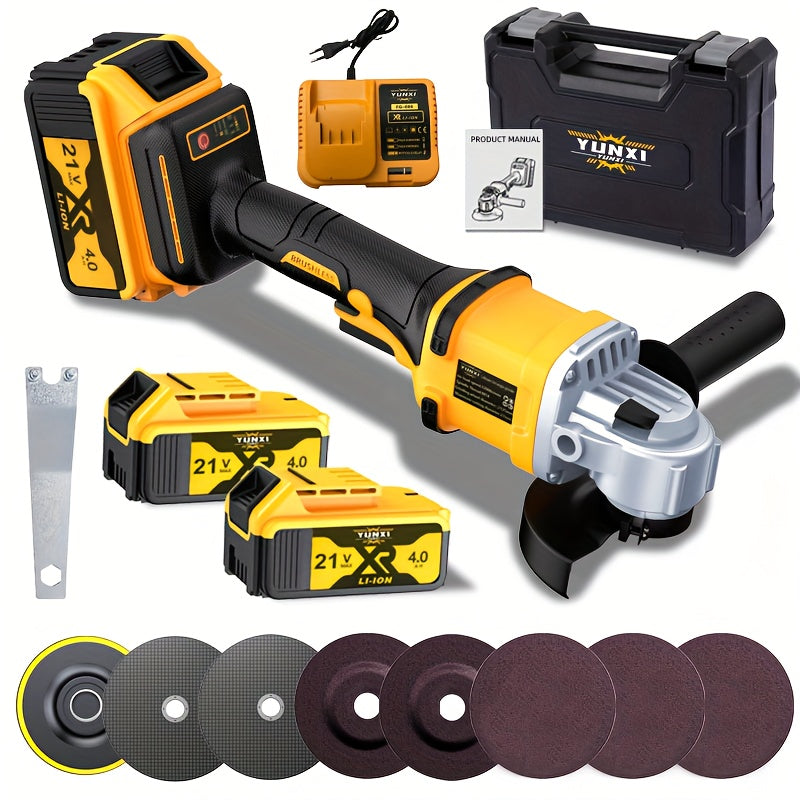 Grinder 2025 New Brushless Angle Grinder - Heavy-Duty Professional Multifunctional Sanding Machine/ Grinder, Quick Replacement of Cover, Soft Start And Safety Brake, Lithium-Ion Power Tool, Ergonomic Grip, Including Battery And Charg