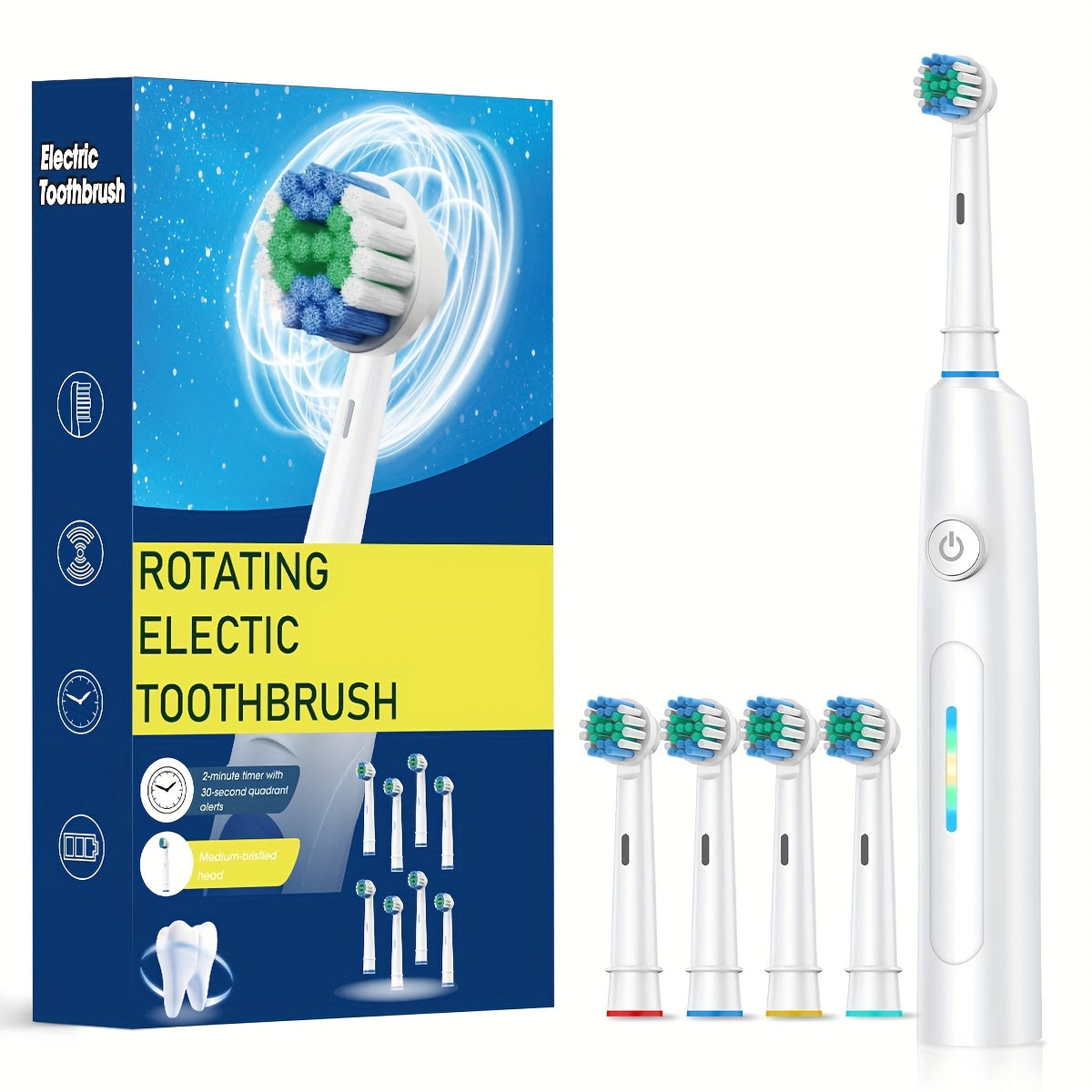 Toothbrush Electric for Adults & with 6 Speed/Rotation Modes (USB,), Smart Brush Compatibility, 6 Color Options (White/Black)