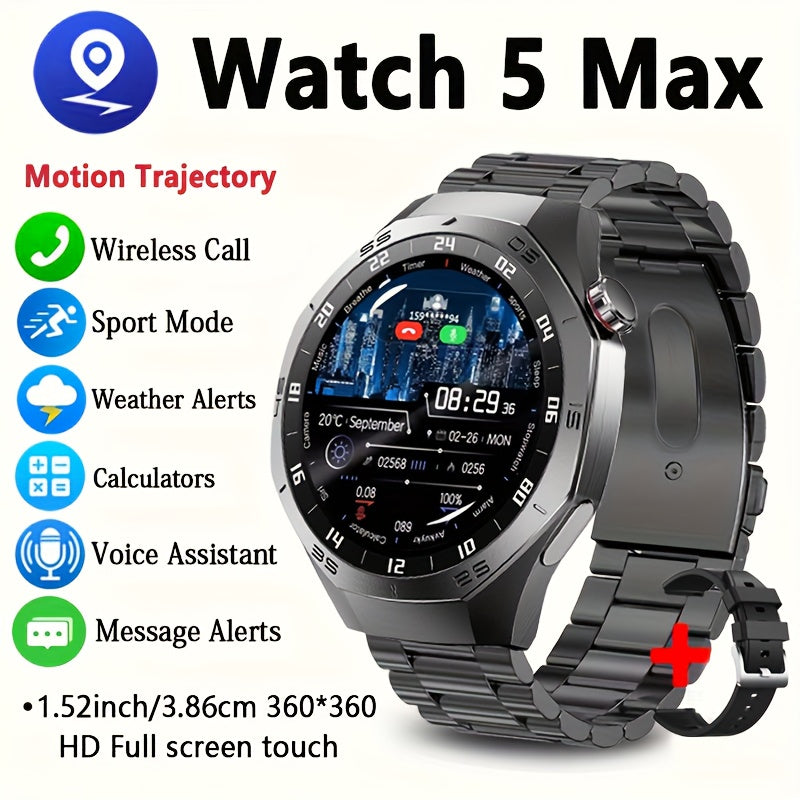 Smartwatch 2025 New GPS GT5  - 3.86cm HD Display, Wireless Calling, Over 100 Sports Modes, AI Voice Assistant, USB Charging, Compass Outdoor Fitness Tracker, Compatible with Android/for iPhone, Multi-Function Accesso