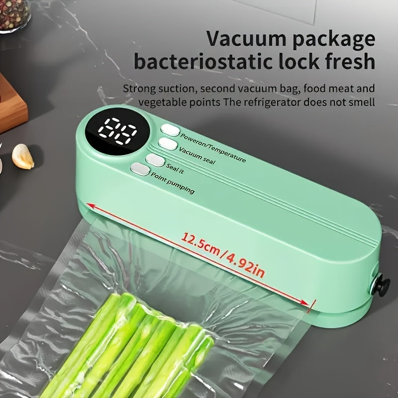 Vacuum Sealer Kit Compact USB  with Digital Display - Fast Seal, Includes Pump and Airtight Bags, Ideal for Food Preservation, Snacks, Meat, Fruits & Vegetables - Space-Saving Design, 36V Vacuum Sealing Machine