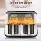 Air Fryer 9/10L Dual Zone  with Visual Window, 8 Pre-Programmed Menus Smart Cooking