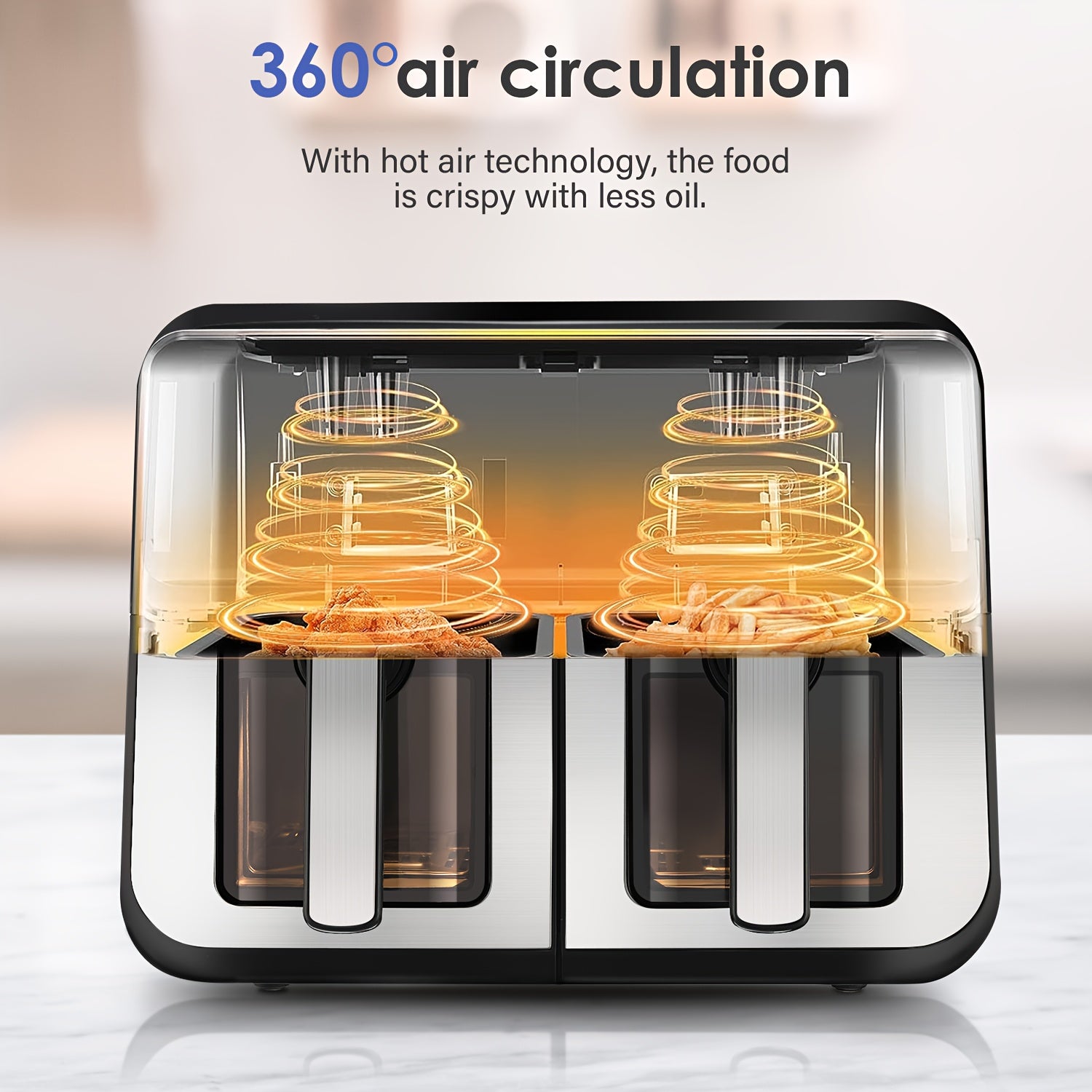 Air Fryer 9/10L Dual Zone  with Visual Window, 8 Pre-Programmed Menus Smart Cooking