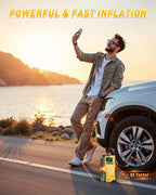 JKUOO Deluxe 9-in-1 Portable Air Pump, Car Jumper Starter with Inflator 150PSI Combo, Quick Activation Battery Power for Cars and 34.07 L/2.11G Diesel Engines, Vehicle Emergency Tool Kit Roadside Assistance, 4 Modes Adjustabl