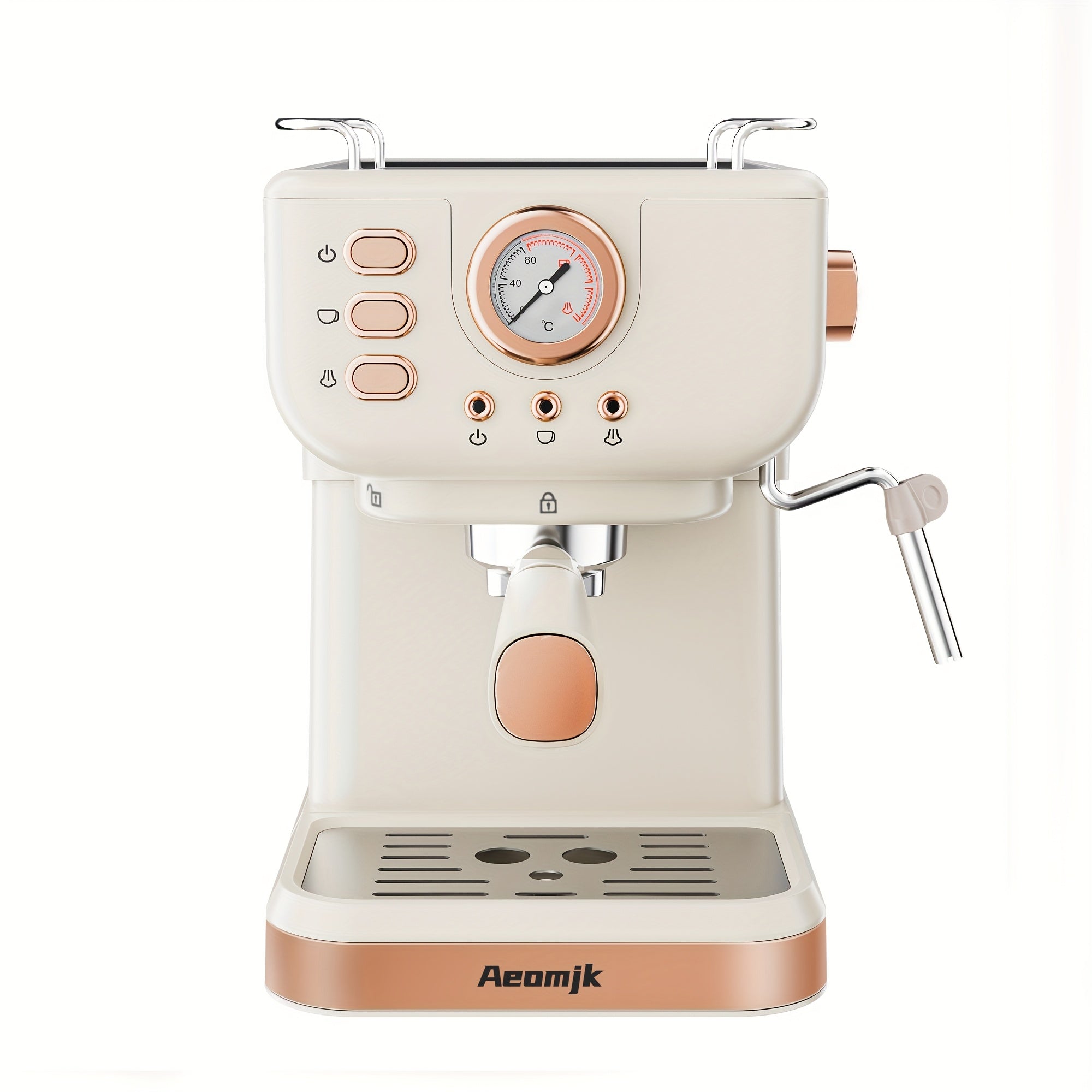 Coffee Machine Aeomjk Italian , One-Button Operation with Thermometer, Semi-Automatic Espresso Maker, 1.5L Water Tank for Espresso, Latte, Cappuccino