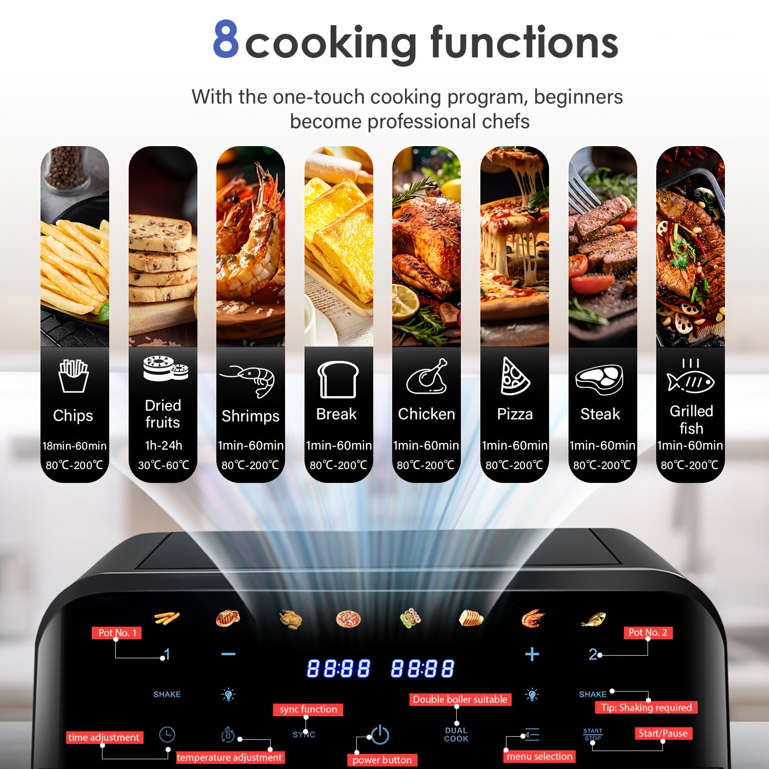 Air Fryer 9/10L Dual Zone  with Visual Window, 8 Pre-Programmed Menus Smart Cooking