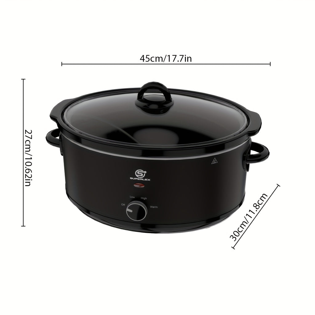 Slow Cooker SUPERLEX 6.5L Large Oval  | 200W Energy-Efficient Ceramic Pot | 4-Temp Control (High/Low/Warm/Off) | Tempered Glass Lid | Perfect for Party Cooking, Slow Cooker Recipe, Home Cooking, Stylish Cookware, Sleek Design,