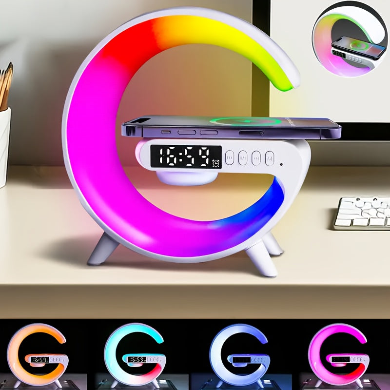 Charger and Night light Wireless Charger Stand Speaker Wireless Charging Station Atmosphere Nightlight Sunrise RGB Rhythm Light Table Lamp for Bedrooms Alarm Clock Birthday Gift Mobile Phone Stereo for iPhone 16 15 14 13 Pro Max AirPods for Samsung