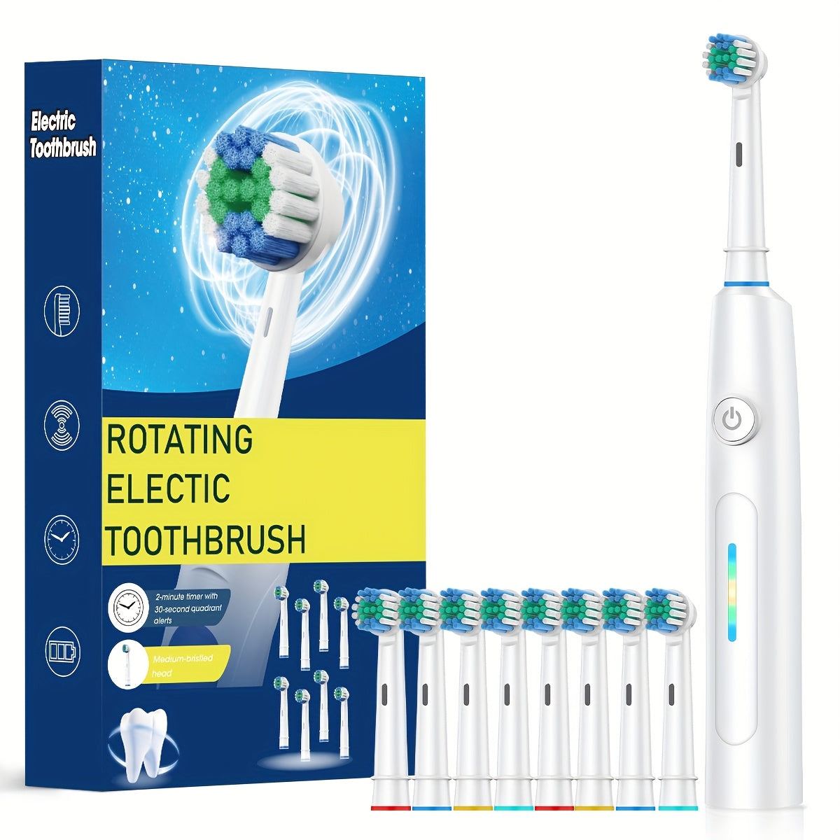 Toothbrush Electric for Adults & with 6 Speed/Rotation Modes (USB,), Smart Brush Compatibility, 6 Color Options (White/Black)