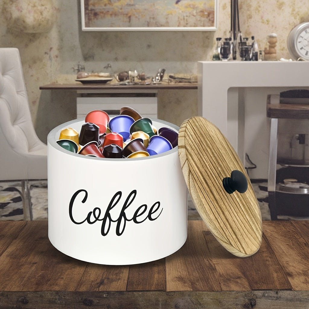 Coffee Pod Storage Container with Lid Wooden
