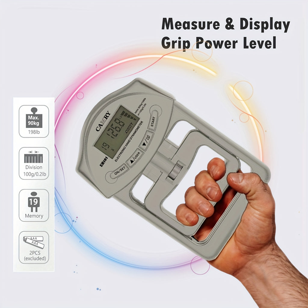 Hand Grip Strength Tester 198lb/90kg, Camry Digital Hand Dynamometer for Hand Grip Strength Trainer Test Electronic Grip Strengthener Hand Exerciser Meter Digital Hand Grip Training Testing Gauge for Sport Home School Use, G