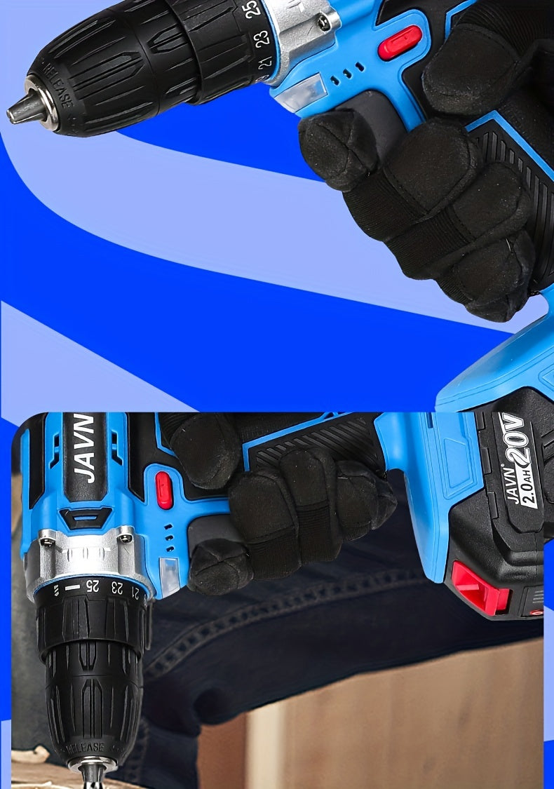Screwdriver 1 Set JAVN 20V Cordless Drill Electric Screwdriver, Mini Wireless Power Driver DC Lithium-Ion Battery 3/8-Inch