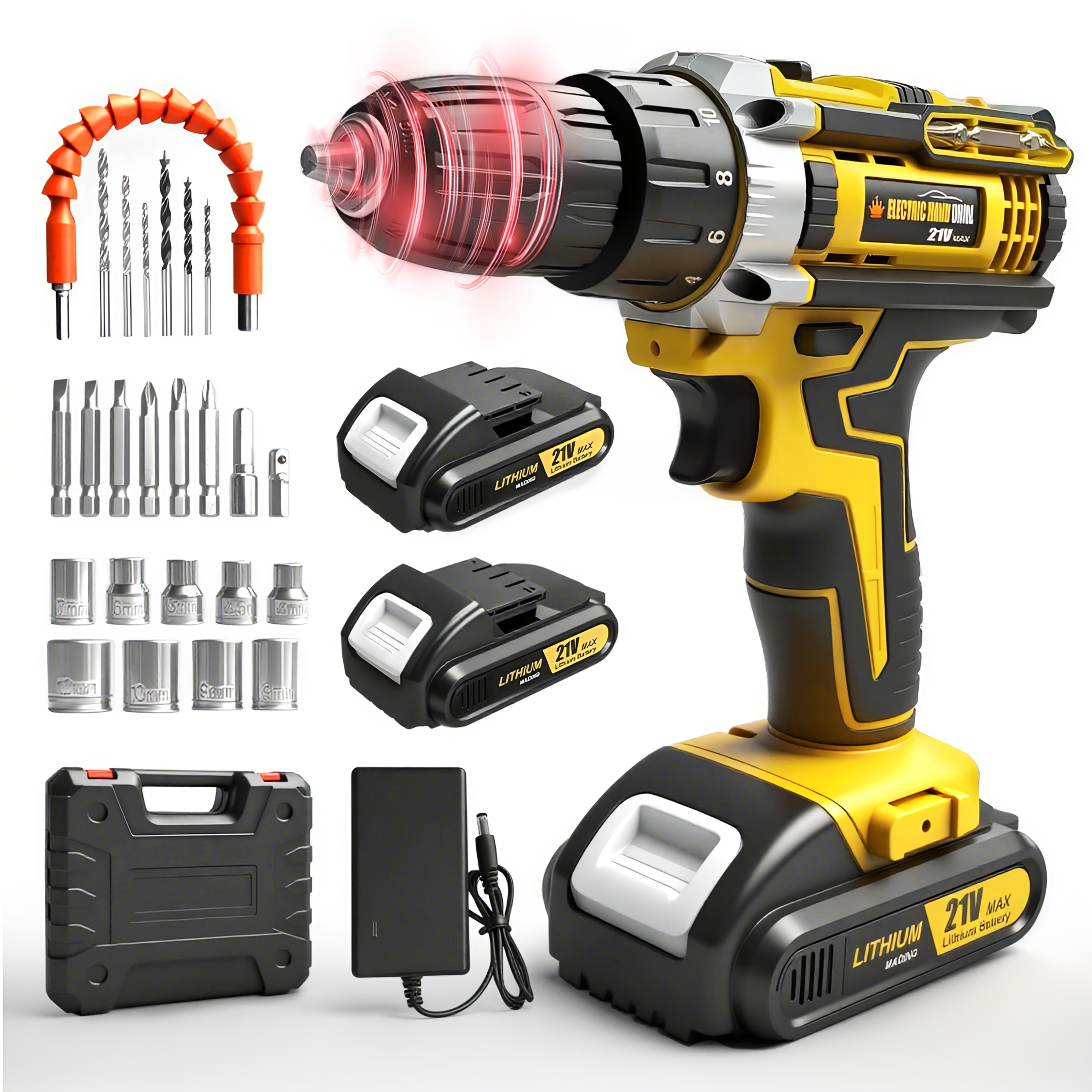 Drill Set Wireless . The New Impact Drill Is Equipped With A 3/8-inch Keyless Chuck And A Work Light