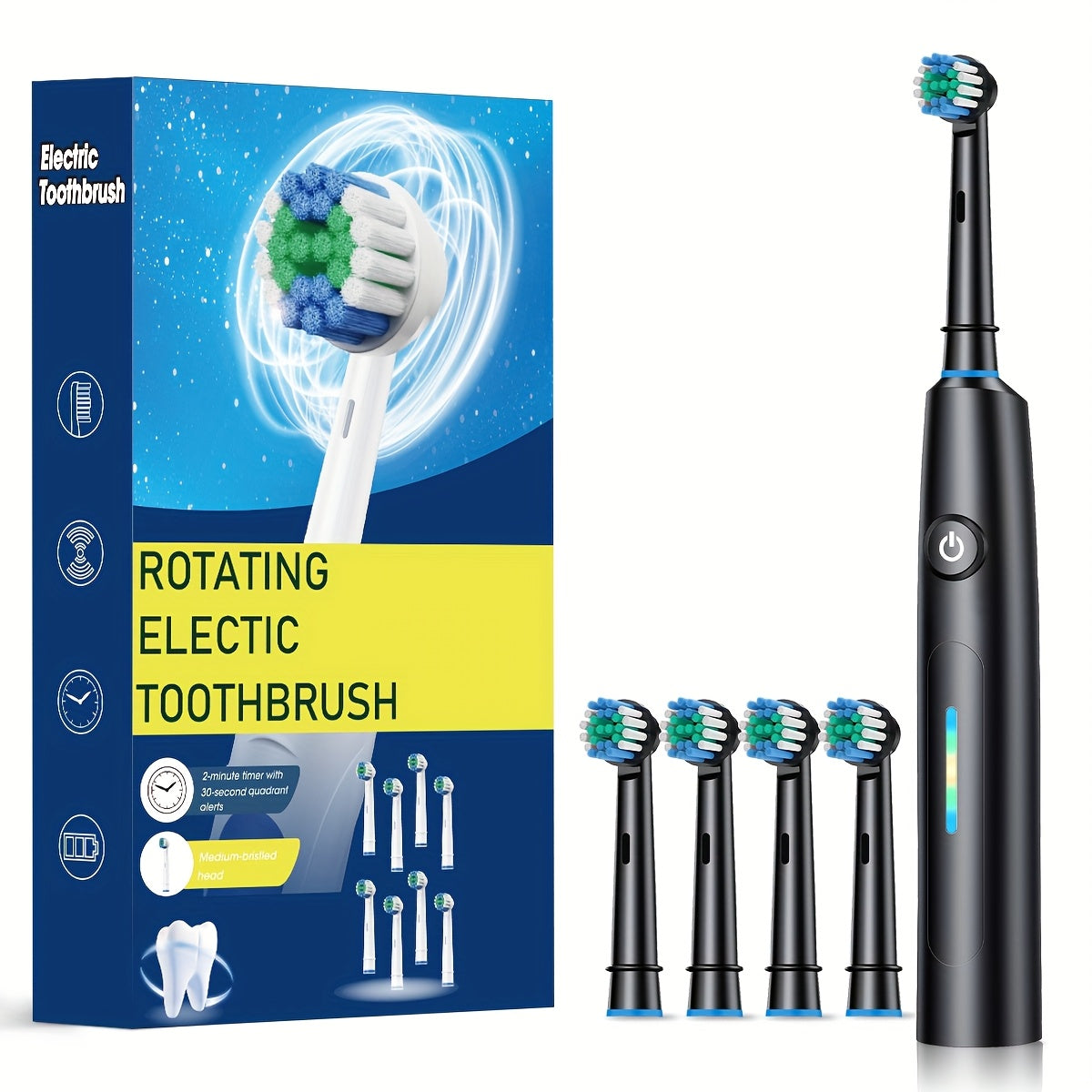 Toothbrush Electric for Adults & with 6 Speed/Rotation Modes (USB,), Smart Brush Compatibility, 6 Color Options (White/Black)