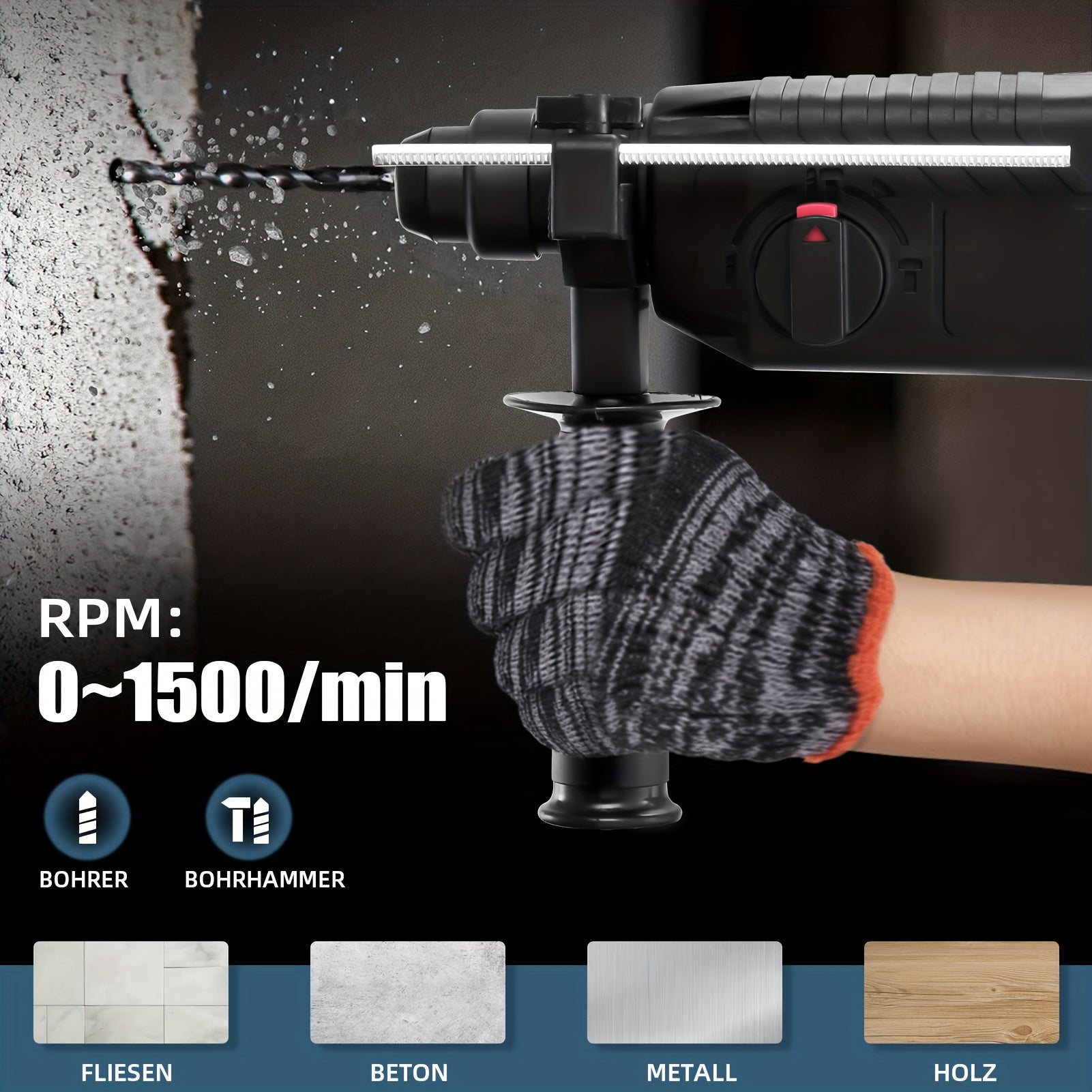 Drill 1500RPM Impact Drill Electric Screwdriver Electric Hammer Drill Mini Wireless Hand Drill, 3 Impact Drill Bits, 4 Operating Modes For Home Use For Tools & Home Improvement & Power Tools