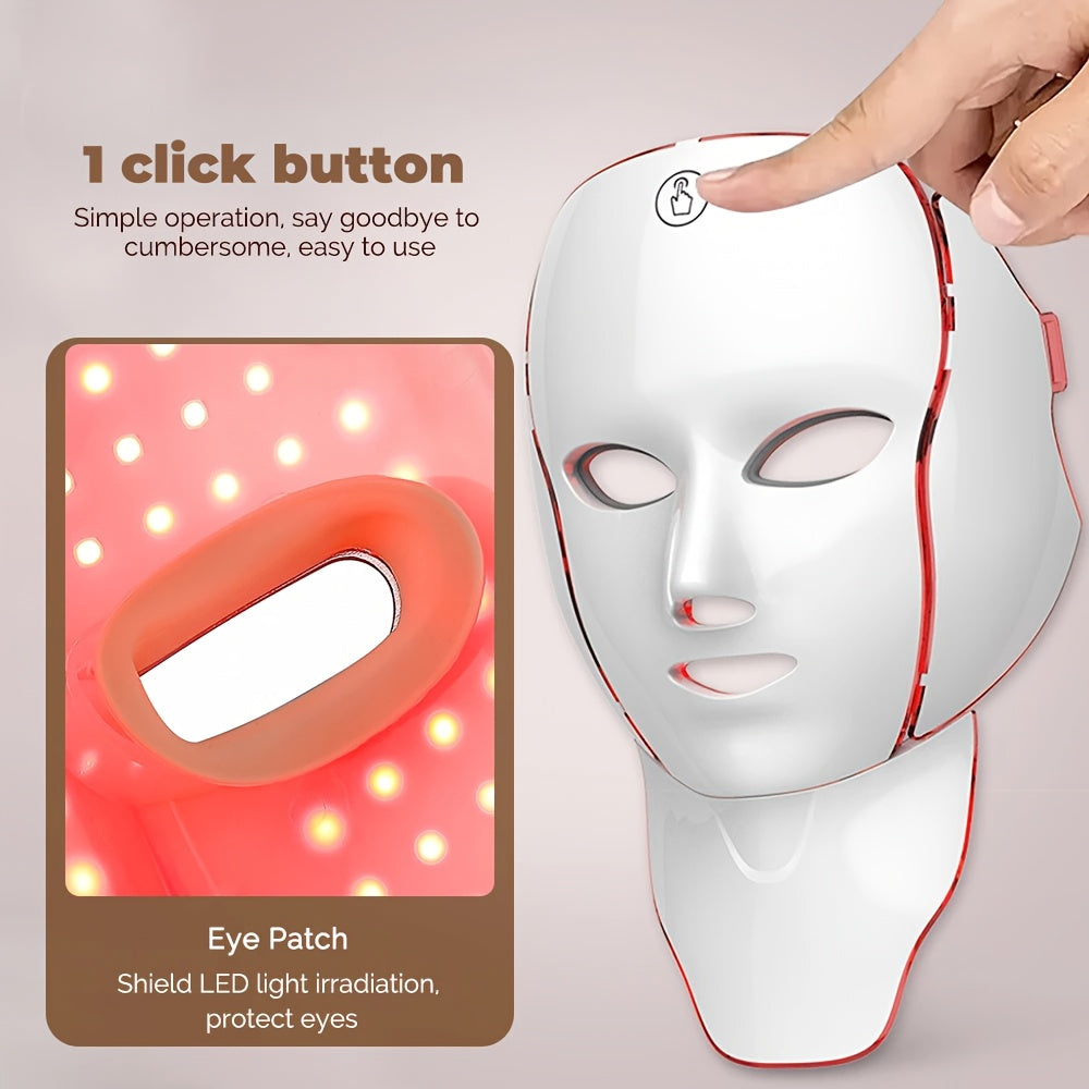 Facial Mask Beauty Device 138-Bead LED , 7-in-1 Face & Neck Care Tool with 7 Modes – Perfect for Home Use and Travel, Salon-Quality Skincare
