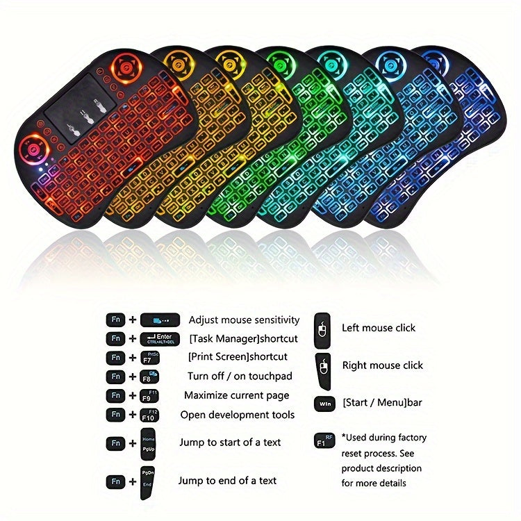 Keyboard i8 2.4G Mini wireless with touchpad &7-color Backlit, plug and play, Super cool design,Perfect for Android TV Box, Smart TV, Projector, PS3, and more!