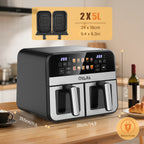Air Fryer 9/10L Dual Zone  with Visual Window, 8 Pre-Programmed Menus Smart Cooking