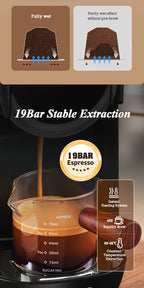Coffee Machine CAFELFFE 19Bar Automatic Capsule  - Cold & Hot, Nescafe, DG, ESE Pod Compatible, Ground Coffee Option, 1450W, 220-240V, Easy to Clean, European Standard Plug, Perfect for Home Kitchen, Ideal Gift for Halloween,