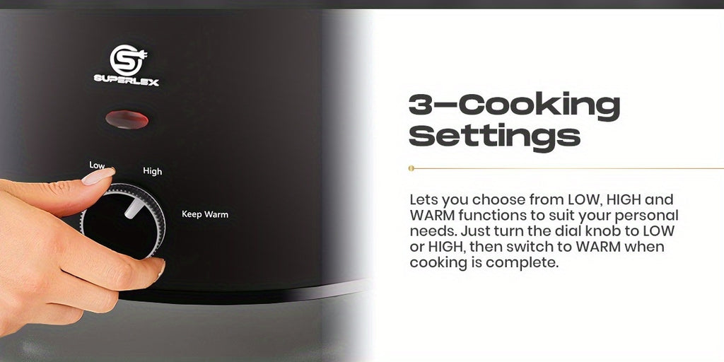 Slow Cooker SUPERLEX 6.5L Large Oval  | 200W Energy-Efficient Ceramic Pot | 4-Temp Control (High/Low/Warm/Off) | Tempered Glass Lid | Perfect for Party Cooking, Slow Cooker Recipe, Home Cooking, Stylish Cookware, Sleek Design,