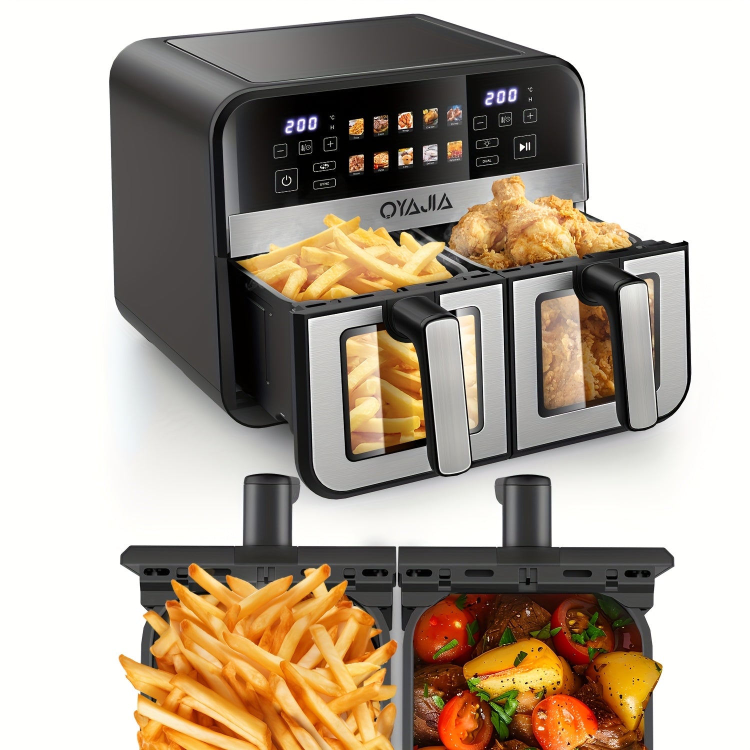 Air Fryer 9/10L Dual Zone  with Visual Window, 8 Pre-Programmed Menus Smart Cooking