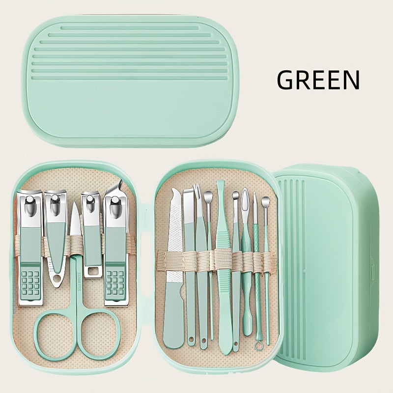 Nail & Foot Care Set  14pcs Stainless Steel with Plastic Storage Case - 3 Colors (Pink, Blue, White) - Heavy-Duty Manicure & Pedicure Kit with Scissors, Cuticle Pusher, Nail File, Cuticle Nipper, Remover, Cuticle Trimmer, Nail
