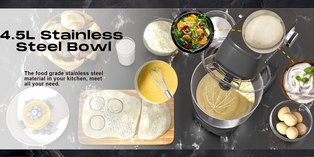 Mixer Food Processor 800 W SUPERLEX with 4.5L Stainless Steel Bowl - Professional Kneading Machine with 10 Speeds, Dough Hook, Whisk & Scraper - Stand Mixer for Bread, Cakes & More
