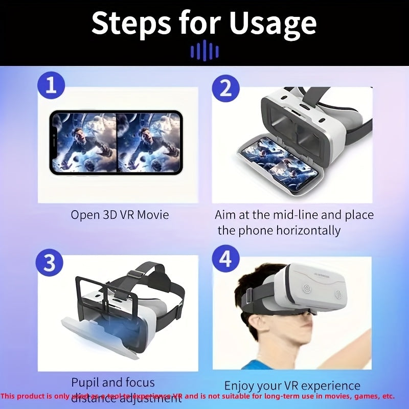 Headset 1pc VR 3D Virtual Reality - Adjustable VR Glasses with Comfort Fit Strap, Lightweight Design for Immersive Gaming, Movie Watching & VR Parks - No Electronics/Batteries Needed