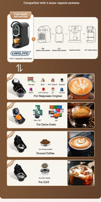 Coffee Machine CAFELFFE 19Bar Automatic Capsule  - Cold & Hot, Nescafe, DG, ESE Pod Compatible, Ground Coffee Option, 1450W, 220-240V, Easy to Clean, European Standard Plug, Perfect for Home Kitchen, Ideal Gift for Halloween,