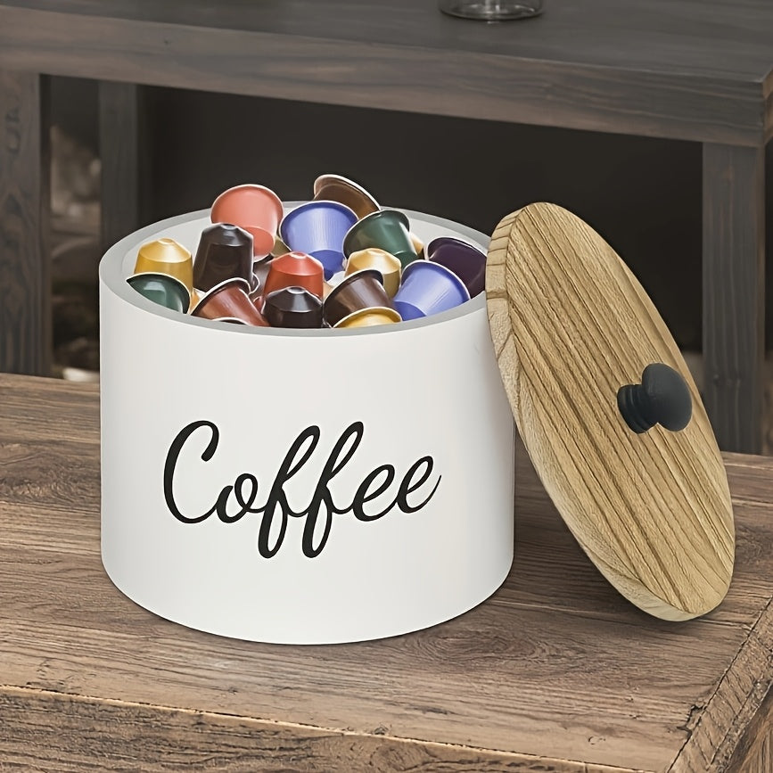 Coffee Pod Storage Container with Lid Wooden