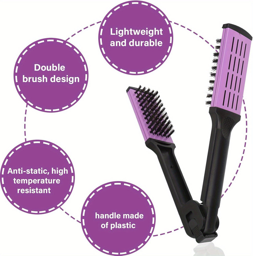 Hair Straightener Clip, Suitable for Buns and Wavy Hairstyles, Soft Bristles, Home Hair Styling Tool, Dual-Use Straightener and Curling Iron Comb for Women and Men