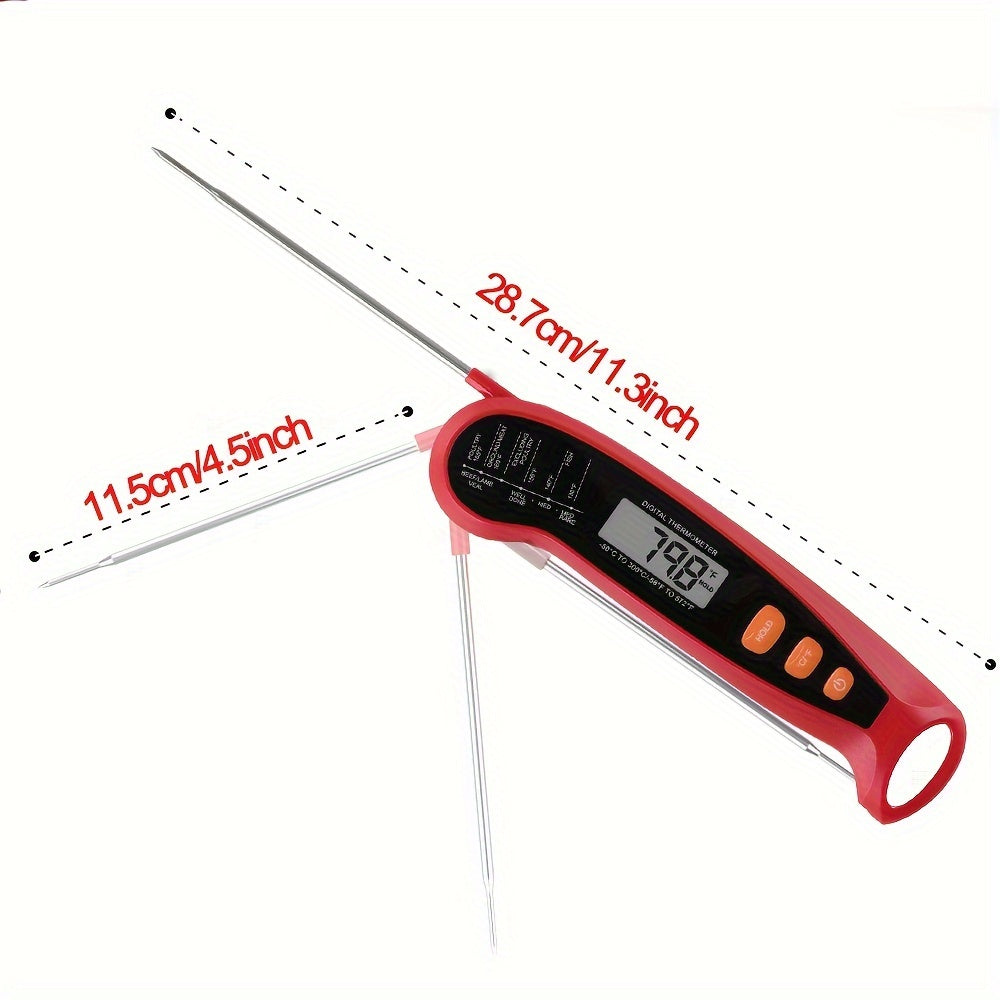 Thermometer 1pc Fast-Reading Digital Meat Thermometer, Metal Kitchen Food Temperature Meter with LCD Display, Single Use, Suitable for Food Contact, Requires 1 AAA Battery (Not Included) - Adult