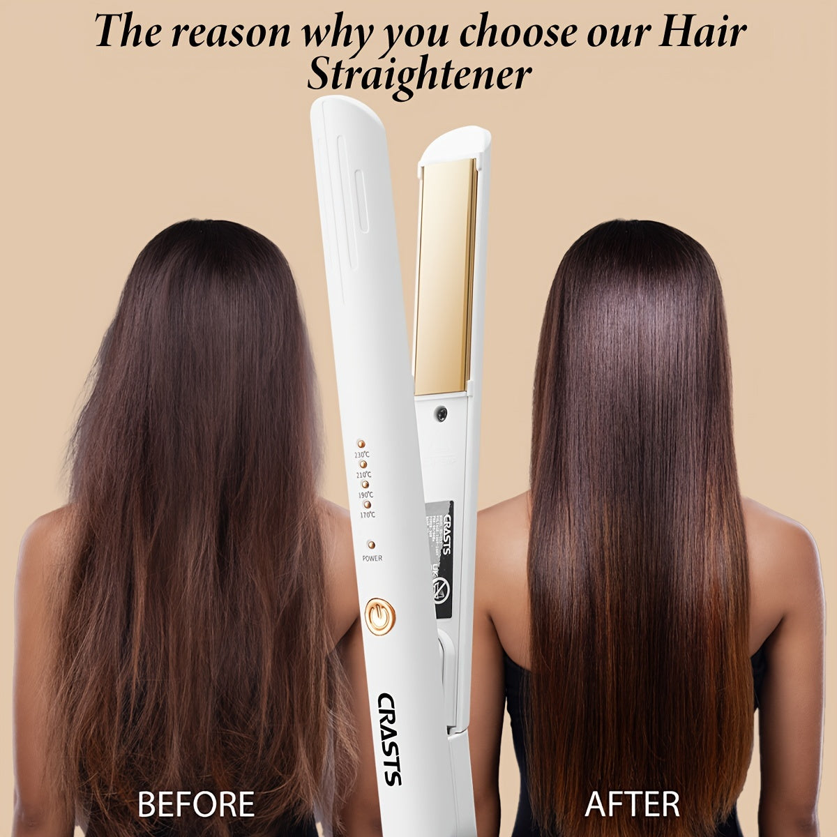 Hair Straightener CRASTS Titanium Flat Iron, 24W Unisex Adult  with 4-Temperature Settings, 220V Type C Plug, No Battery Required, for Straightening and Styling Hair, Home Use